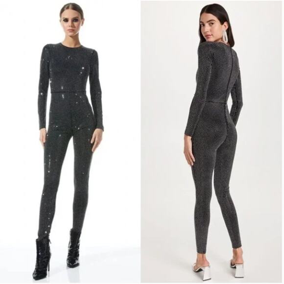 Alice and Olivia Freddie Stud Rhinestone Embellished Jumpsuit Long Sleeve Size 8 - Picture 3 of 16